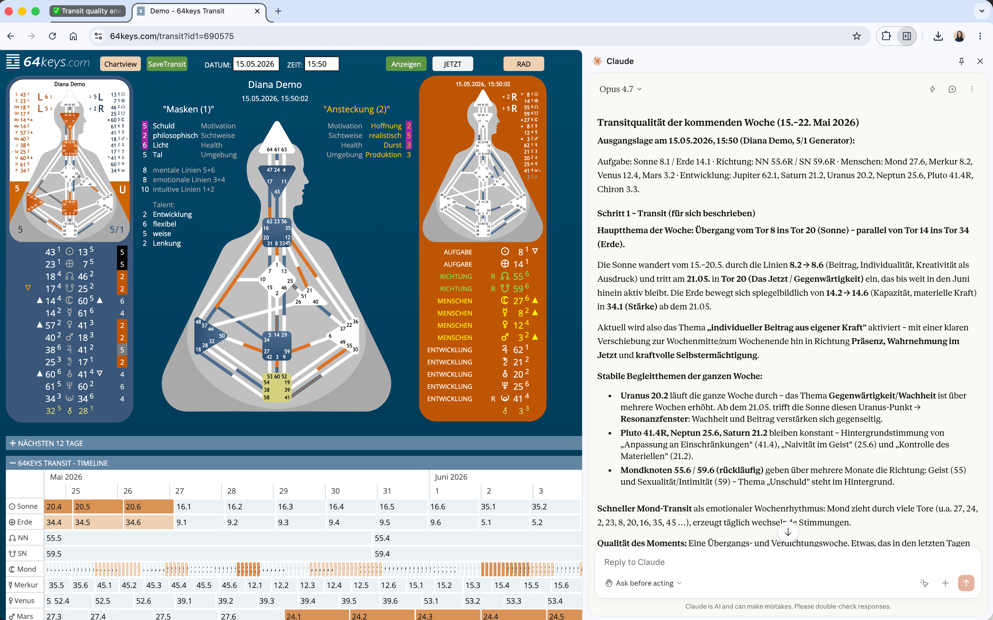 Human Design Transitanalyse mit Claude AI
